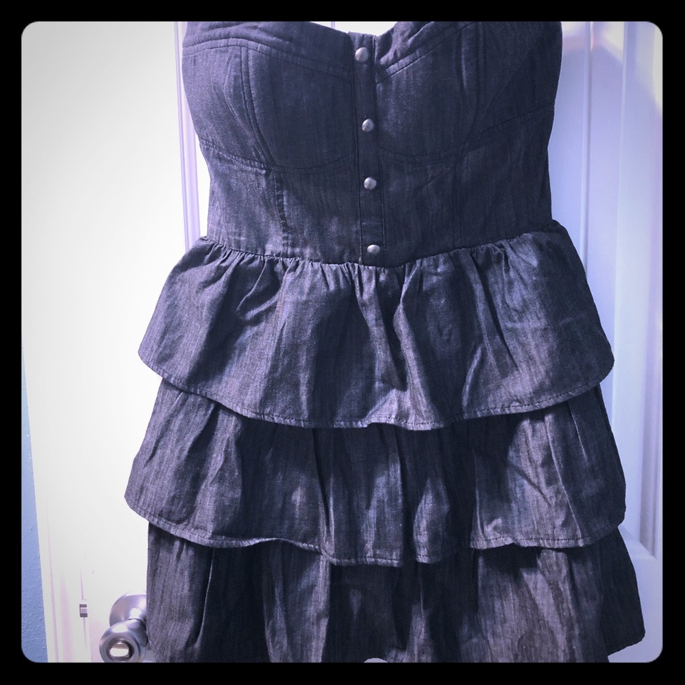 Short ruffle strapless grey dress country boho